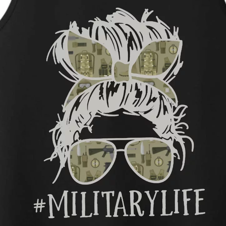 Military Life Messy Bun Wife Performance Tank