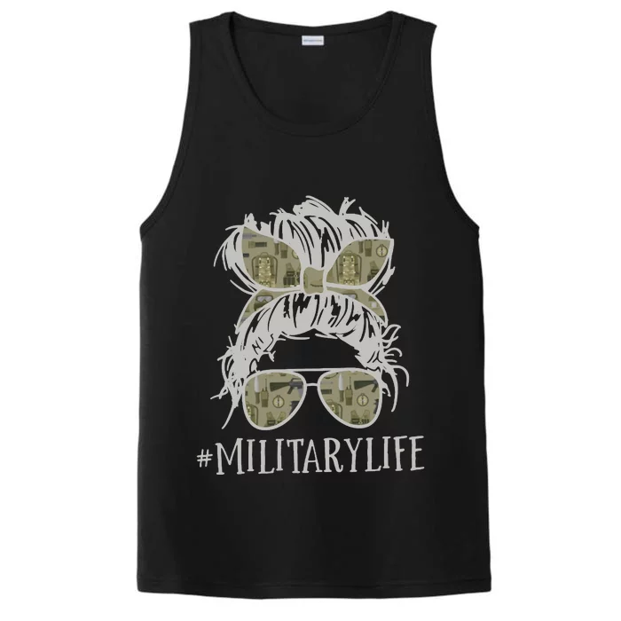 Military Life Messy Bun Wife Performance Tank