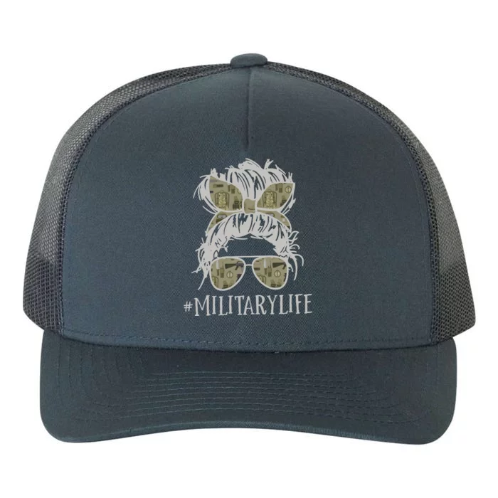 Military Life Messy Bun Wife Yupoong Adult 5-Panel Trucker Hat