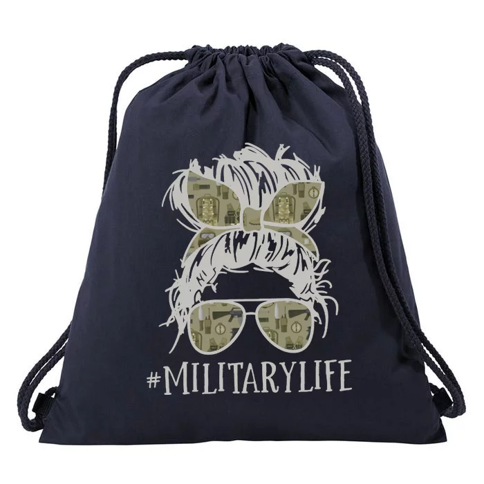 Military Life Messy Bun Wife Drawstring Bag