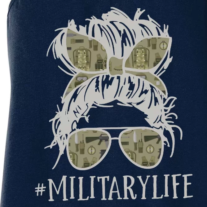 Military Life Messy Bun Wife Women's Racerback Tank