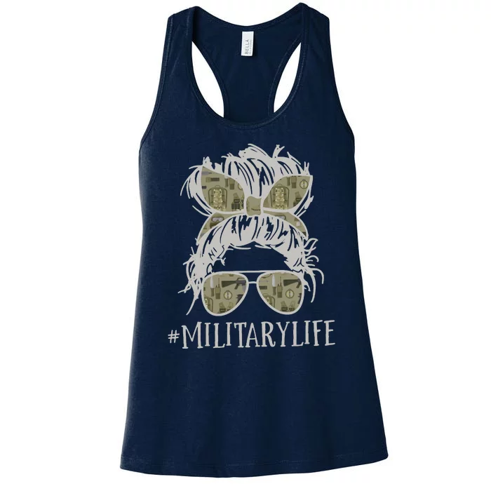 Military Life Messy Bun Wife Women's Racerback Tank