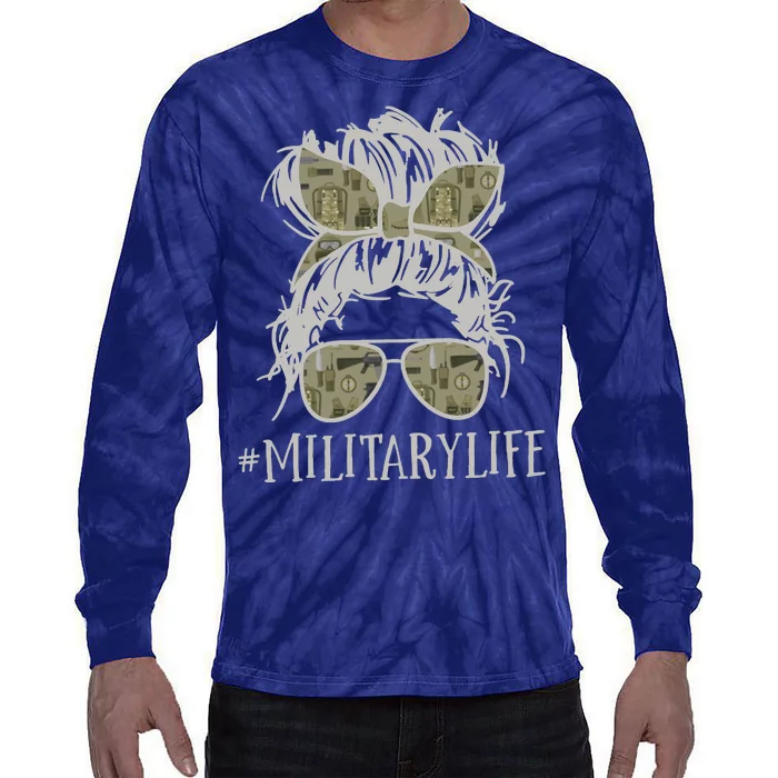 Military Life Messy Bun Wife Tie-Dye Long Sleeve Shirt