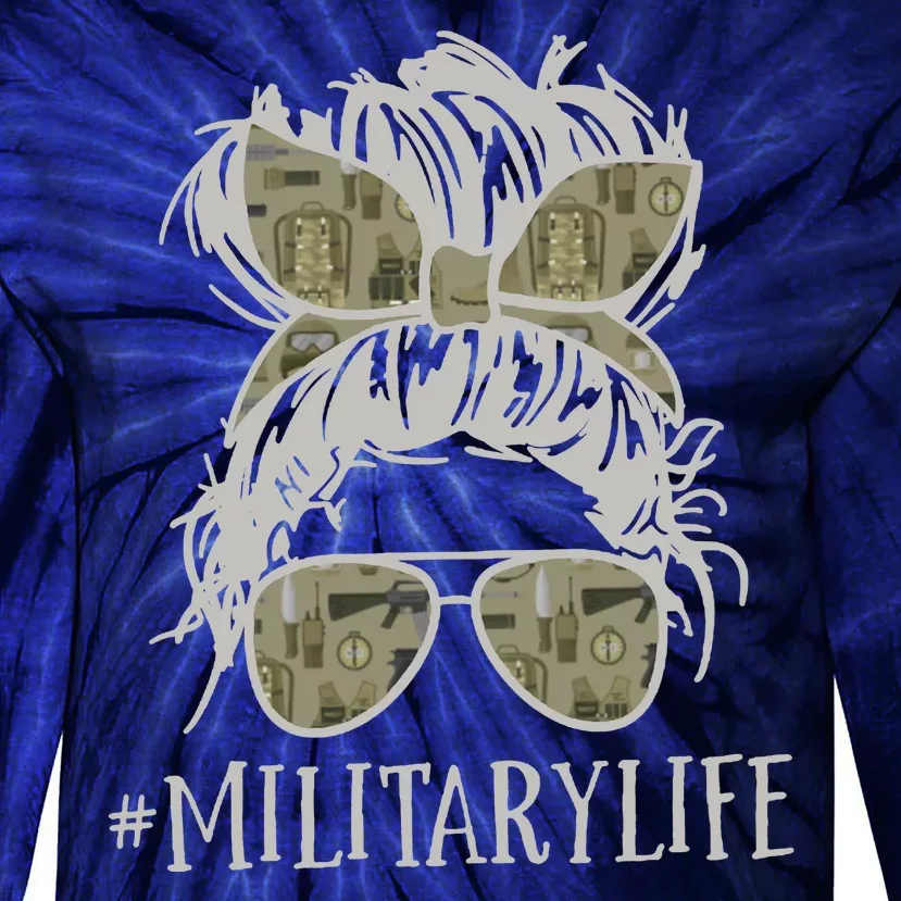 Military Life Messy Bun Wife Tie-Dye Long Sleeve Shirt