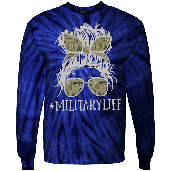 Military Life Messy Bun Wife Tie-Dye Long Sleeve Shirt