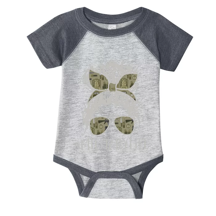 Military Life Messy Bun Wife Infant Baby Jersey Bodysuit