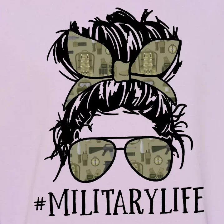 Military Life Messy Bun Wife Garment-Dyed Sweatshirt