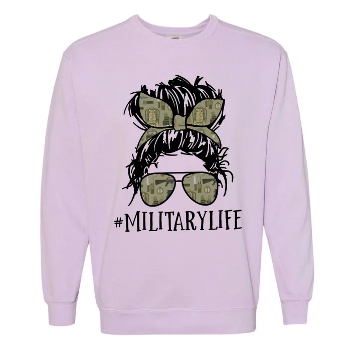 Military Life Messy Bun Wife Garment-Dyed Sweatshirt