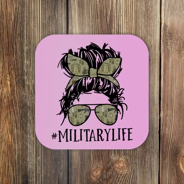 Military Life Messy Bun Wife Coaster