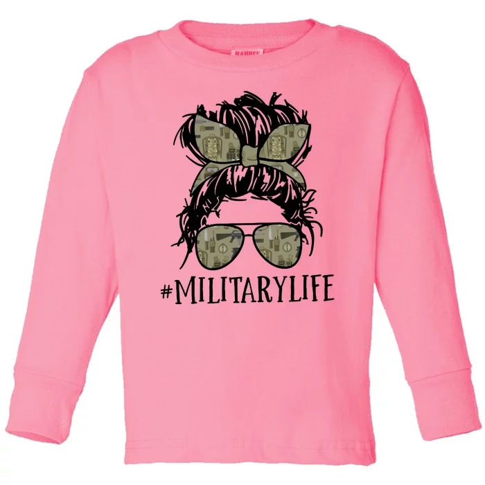 Military Life Messy Bun Wife Toddler Long Sleeve Shirt