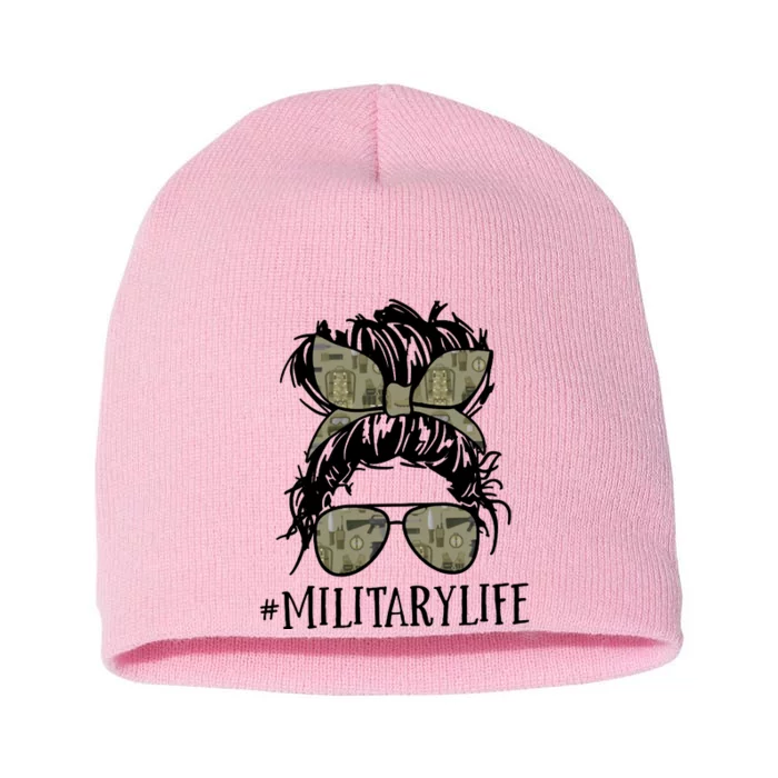 Military Life Messy Bun Wife Short Acrylic Beanie