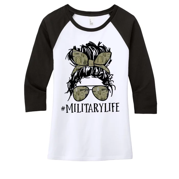 Military Life Messy Bun Wife Women's Tri-Blend 3/4-Sleeve Raglan Shirt