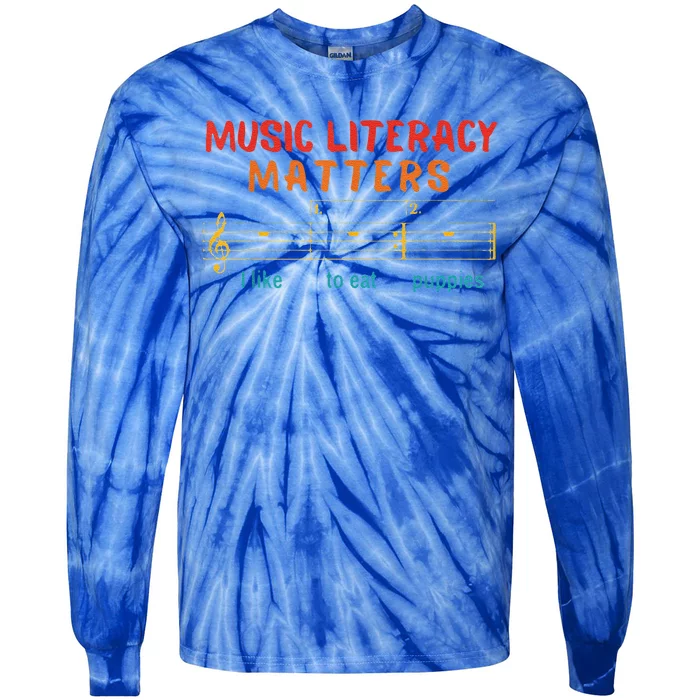 Music Literacy Matters I Like To Eat Puppies Tie-Dye Long Sleeve Shirt