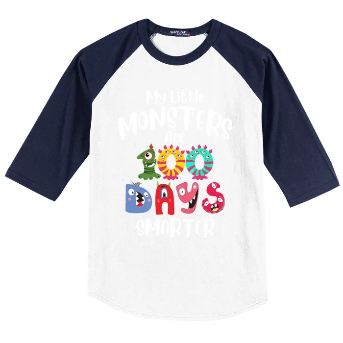 My Little Monsters Are 100 Days Smarter Funny Gift School Teacher Cool Gift Baseball Sleeve Shirt