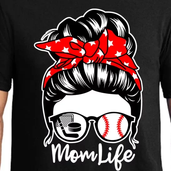 Mom Life Messy Bun Hair Baseball Hockey Player Mom Great Gift Pajama Set