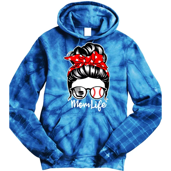 Mom Life Messy Bun Hair Baseball Hockey Player Mom Great Gift Tie Dye Hoodie