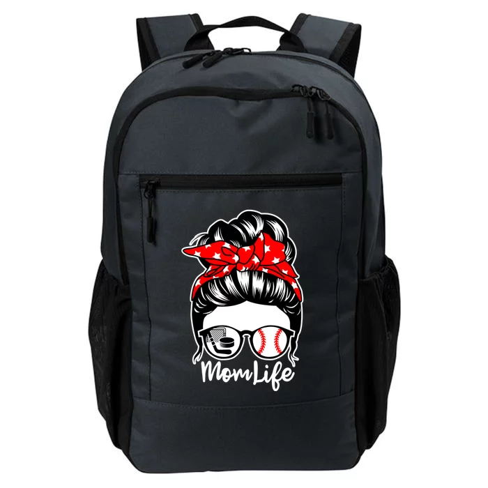 Mom Life Messy Bun Hair Baseball Hockey Player Mom Great Gift Daily Commute Backpack