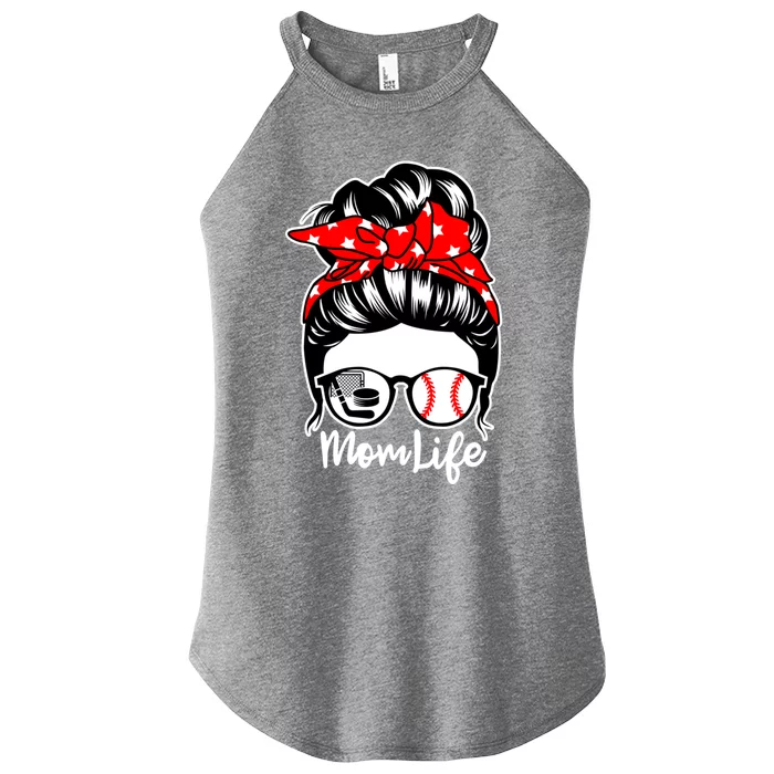 Mom Life Messy Bun Hair Baseball Hockey Player Mom Great Gift Women’s Perfect Tri Rocker Tank