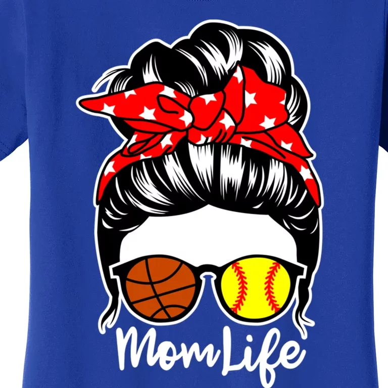 Mom Life Messy Bun Hair Softball Basketball Player Mom Funny Gift Women's T-Shirt