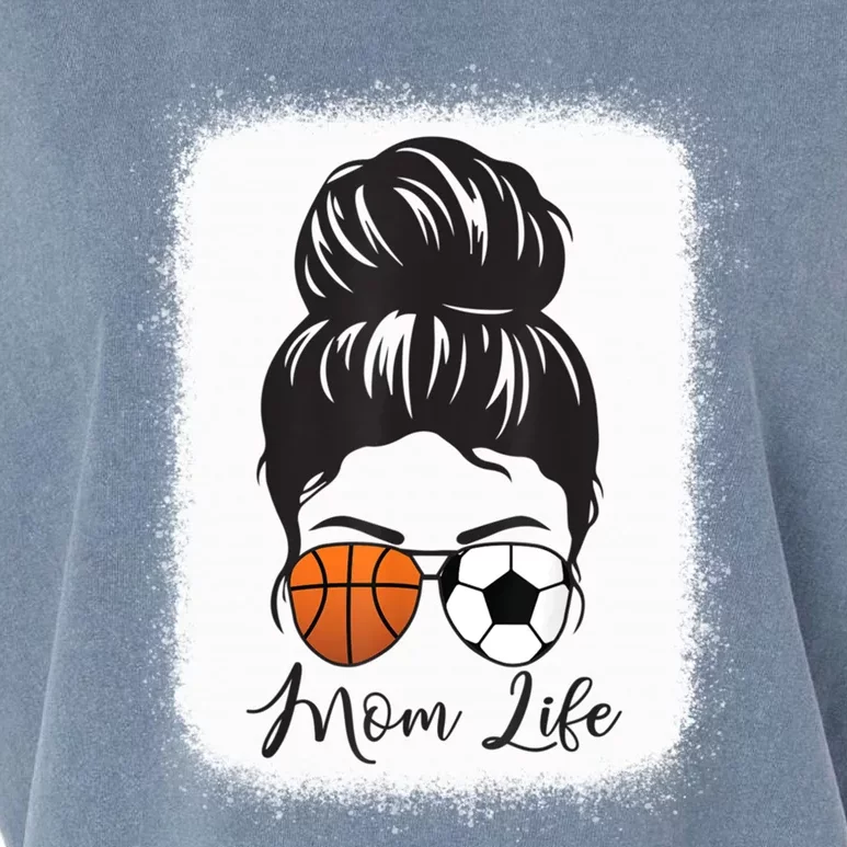 Mom Life Messy Bun Hair Basketball Soccer Mother's Day Gift Garment-Dyed Women's Muscle Tee