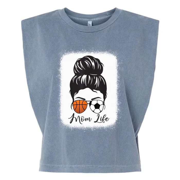 Mom Life Messy Bun Hair Basketball Soccer Mother's Day Gift Garment-Dyed Women's Muscle Tee