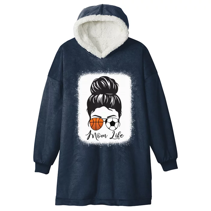 Mom Life Messy Bun Hair Basketball Soccer Mother's Day Gift Hooded Wearable Blanket