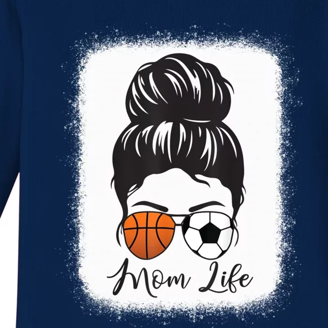 Mom Life Messy Bun Hair Basketball Soccer Mother's Day Gift Baby Long Sleeve Bodysuit