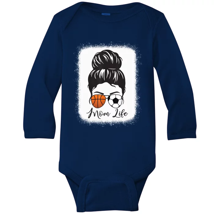 Mom Life Messy Bun Hair Basketball Soccer Mother's Day Gift Baby Long Sleeve Bodysuit