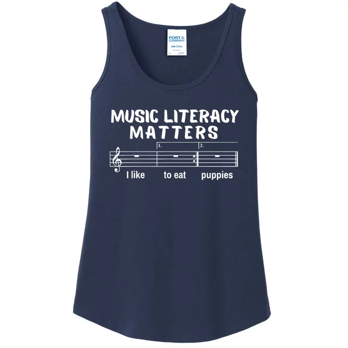 Music Literacy Matters I Like To Eat Puppies Funny Ladies Essential Tank