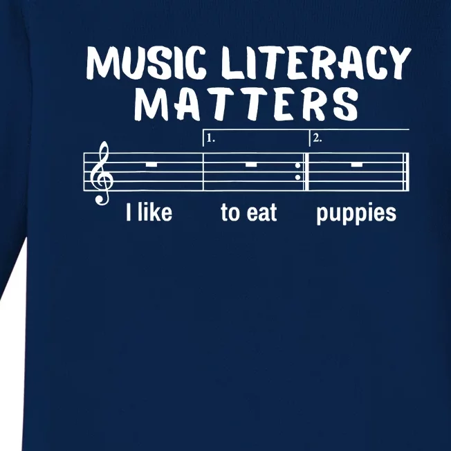 Music Literacy Matters I Like To Eat Puppies Funny Baby Long Sleeve Bodysuit