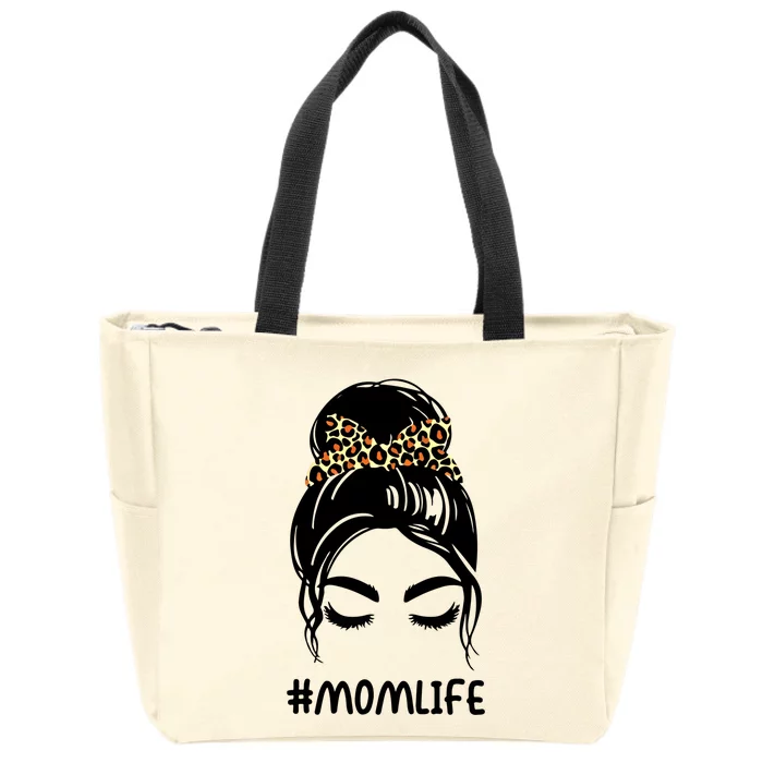 Mom Life Messy Bun Hair Bandana Glasses Autism Mother's Day Funny Gift Zip Tote Bag