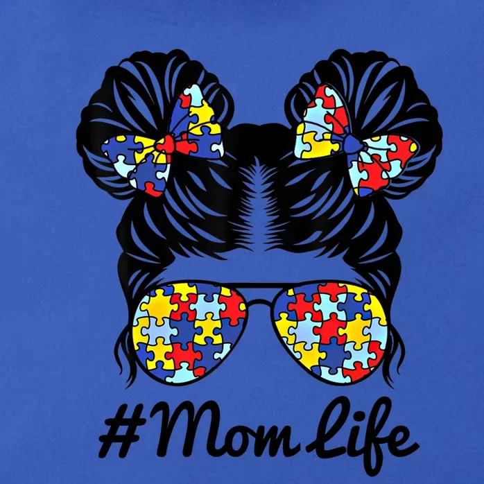 Mom Life Messy Bun Hair Puzzle Pieces Autism Awareness Gift Zip Tote Bag