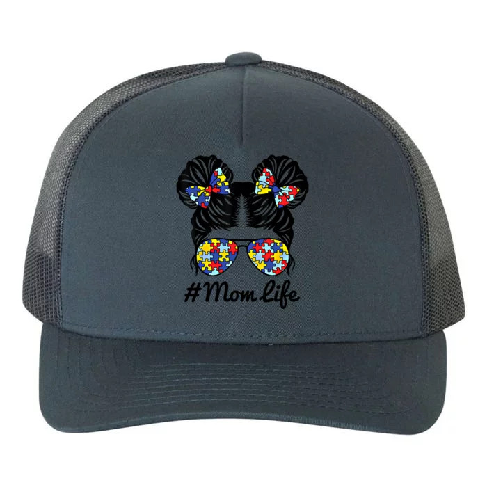 Mom Life Messy Bun Hair Puzzle Pieces Autism Awareness Gift Yupoong Adult 5-Panel Trucker Hat