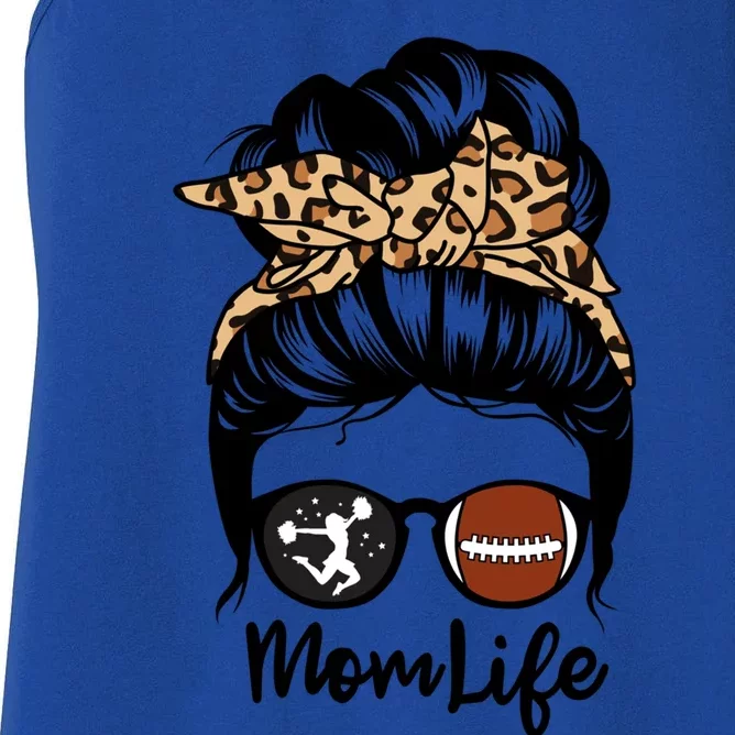 Mom Life Messy Bun Hair Funny Football Cheer Mom Gift Women's Racerback Tank