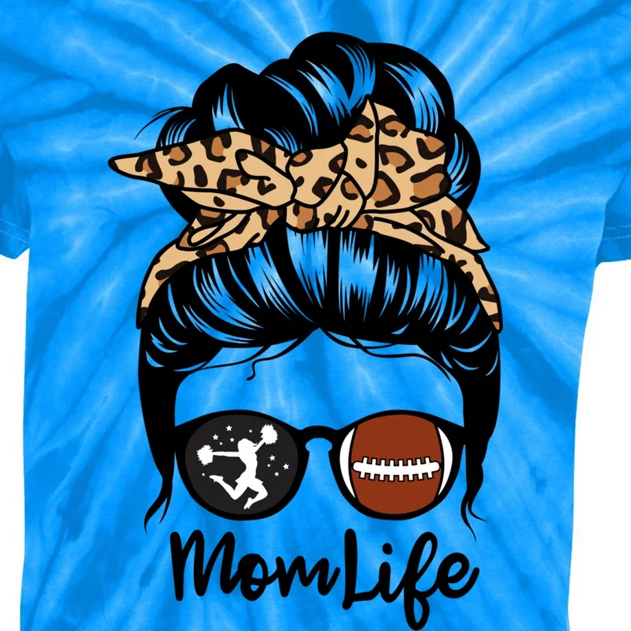 Mom Life Messy Bun Hair Funny Football Cheer Mom Gift Kids Tie-Dye T-Shirt