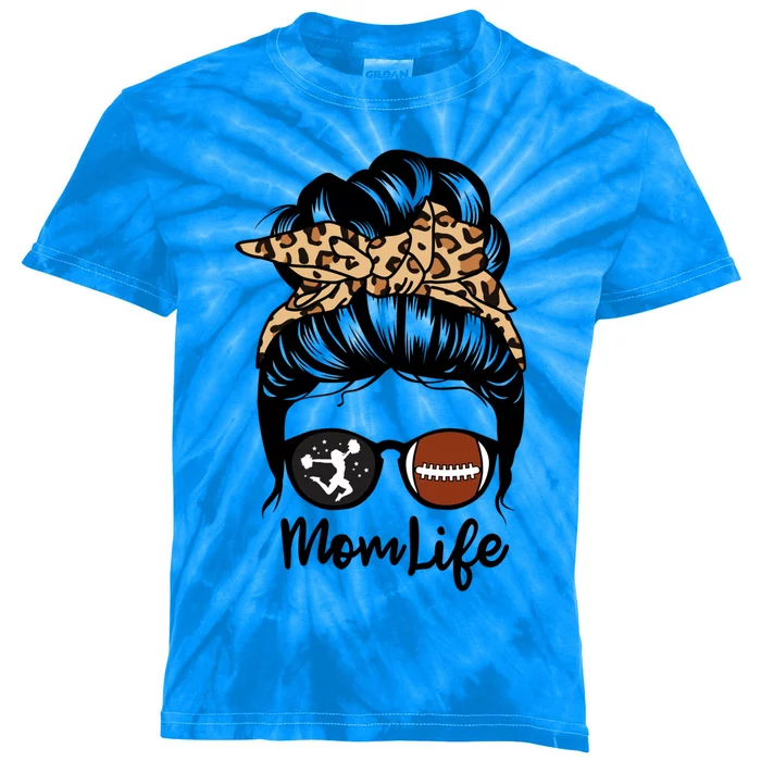 Mom Life Messy Bun Hair Funny Football Cheer Mom Gift Kids Tie-Dye T-Shirt