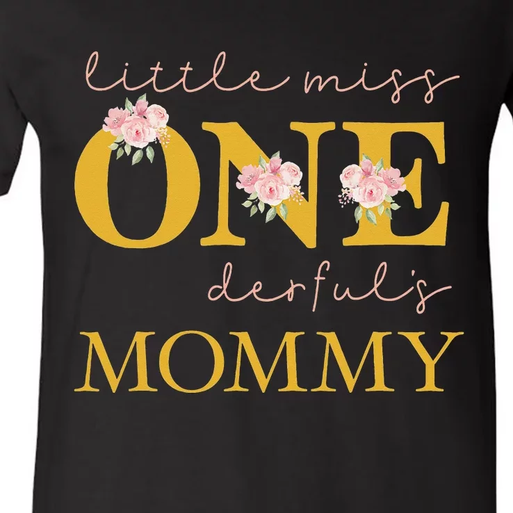 Mommy Little Miss Onederful Birthday Party 1 Year Old V-Neck T-Shirt