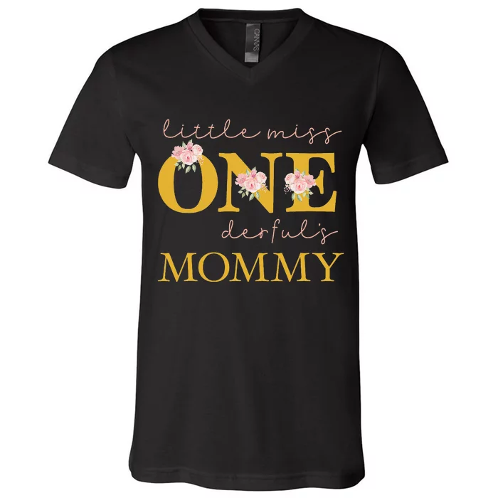 Mommy Little Miss Onederful Birthday Party 1 Year Old V-Neck T-Shirt