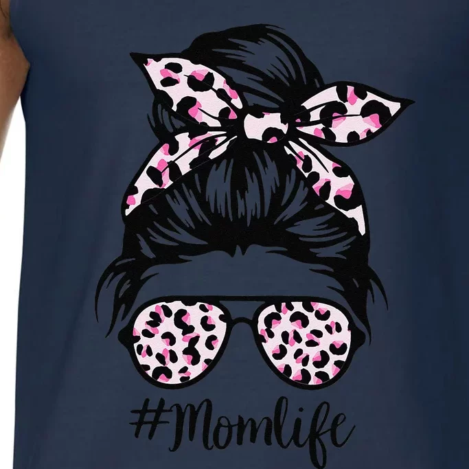 Mom Life Messy Bun Pink Leopard Hair Glasses Women Comfort Colors® Tank Top