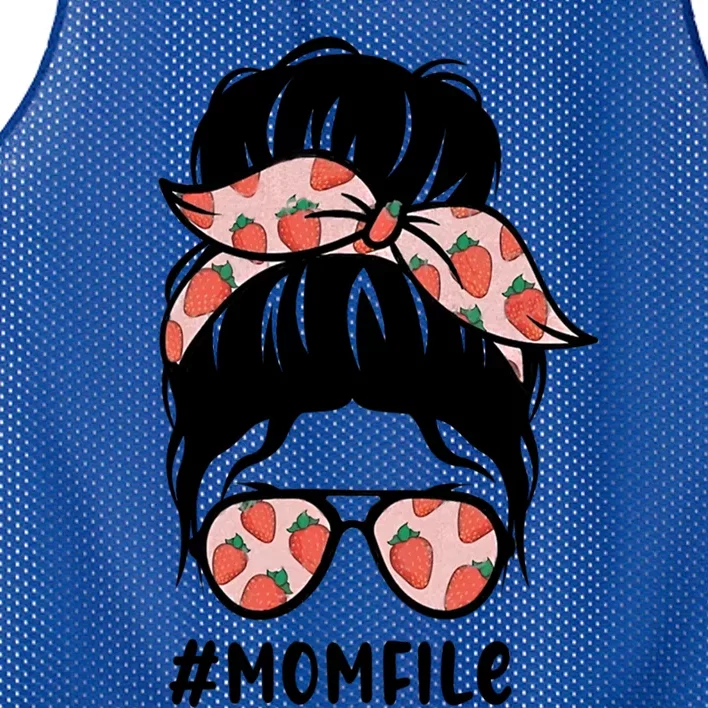 Mom Life Messy Bun Strawberry Lover Fruitarian Mother's Day Cute Gift Mesh Reversible Basketball Jersey Tank