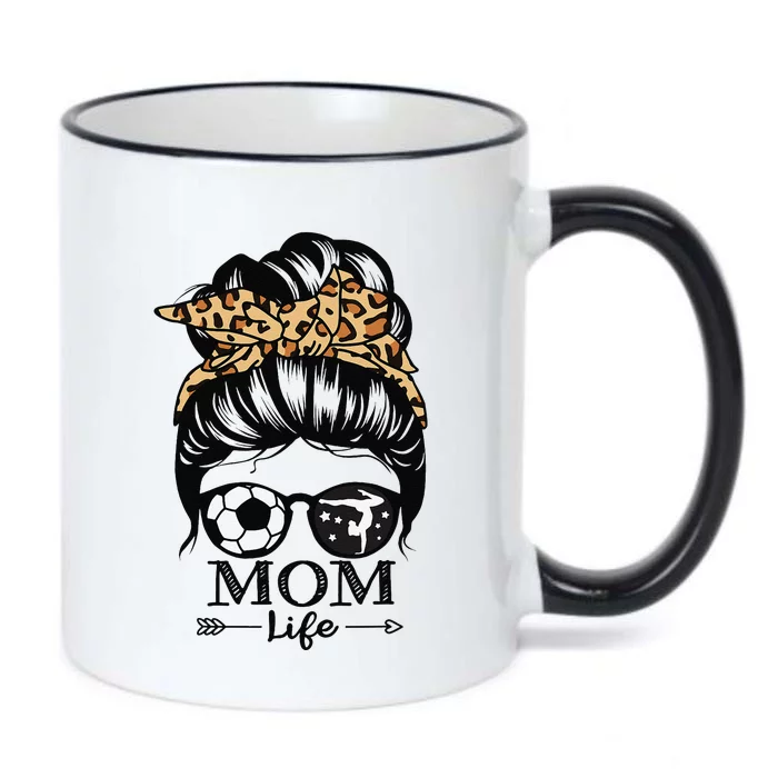 Mom Life Messy Bun Hair Funny Soccer Gymnastics Mom Black Color Changing Mug