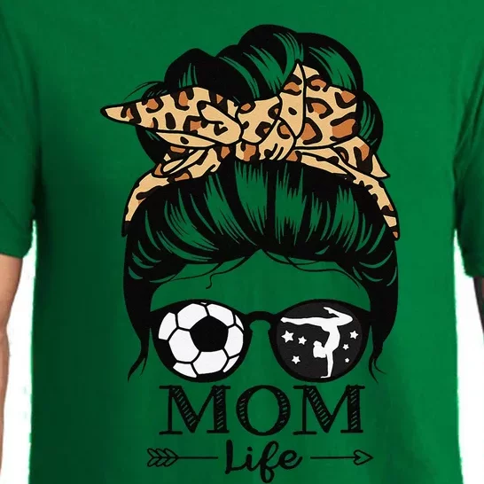 Mom Life Messy Bun Hair Funny Soccer Gymnastics Mom Pajama Set