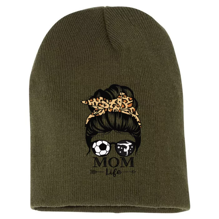 Mom Life Messy Bun Hair Funny Soccer Gymnastics Mom Short Acrylic Beanie