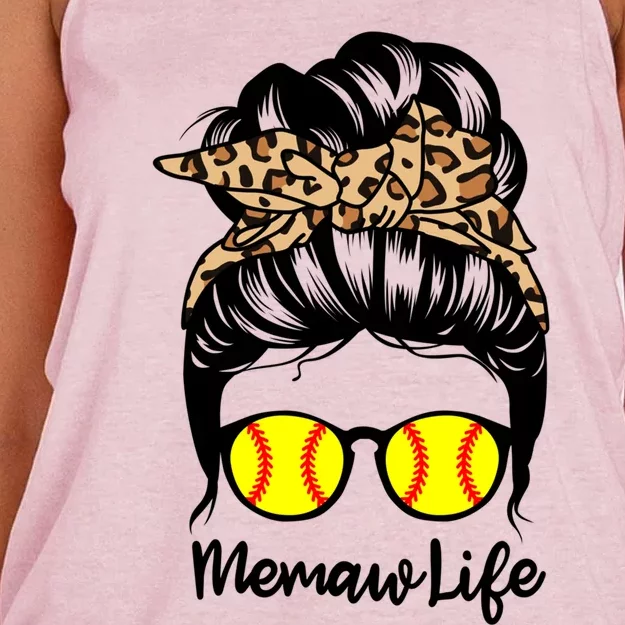 Memaw Life Messy Bun Hair Funny Softball Memaw Gift Women's Knotted Racerback Tank