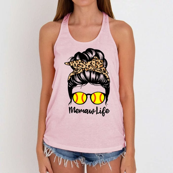 Memaw Life Messy Bun Hair Funny Softball Memaw Gift Women's Knotted Racerback Tank