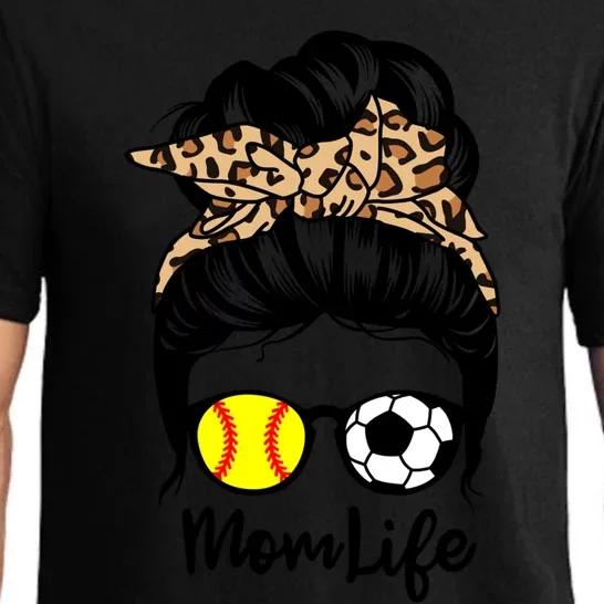 Mom Life Messy Bun Hair Funny Soccer Softball Player Mom Meaningful Gift Pajama Set