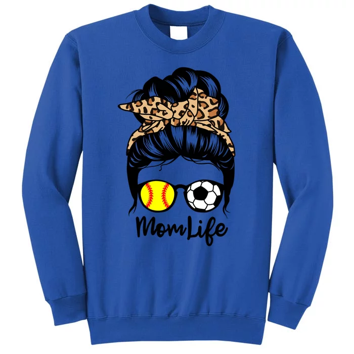 Mom Life Messy Bun Hair Funny Soccer Softball Player Mom Meaningful Gift Sweatshirt