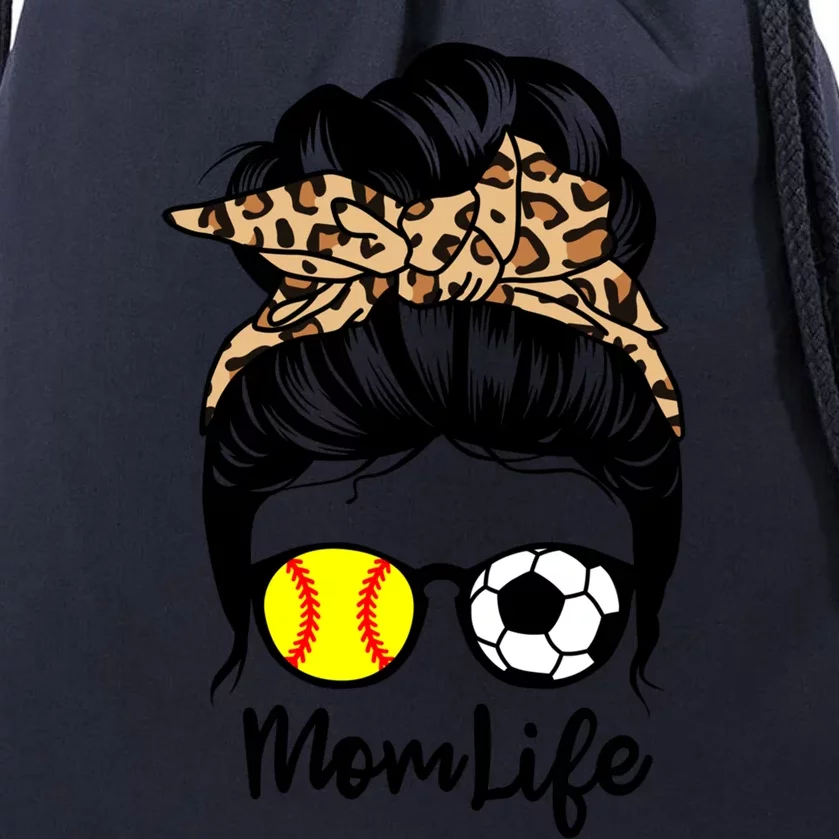 Mom Life Messy Bun Hair Funny Soccer Softball Player Mom Meaningful Gift Drawstring Bag