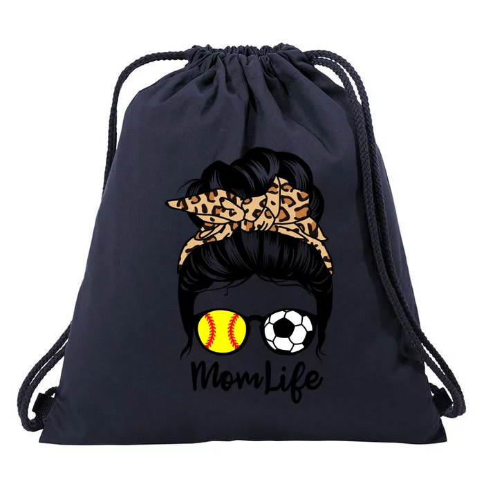 Mom Life Messy Bun Hair Funny Soccer Softball Player Mom Meaningful Gift Drawstring Bag