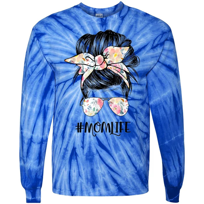 Mom Life Messy Hair Bun Mothers Day Cool Gift Tie-Dye Long Sleeve Shirt